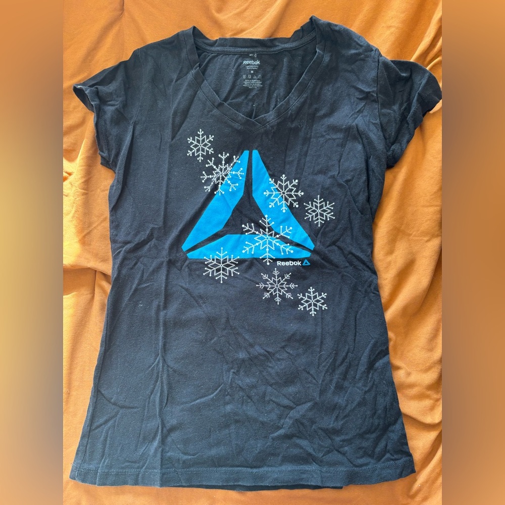 Reebok Women's Black Tee with Blue Graphic